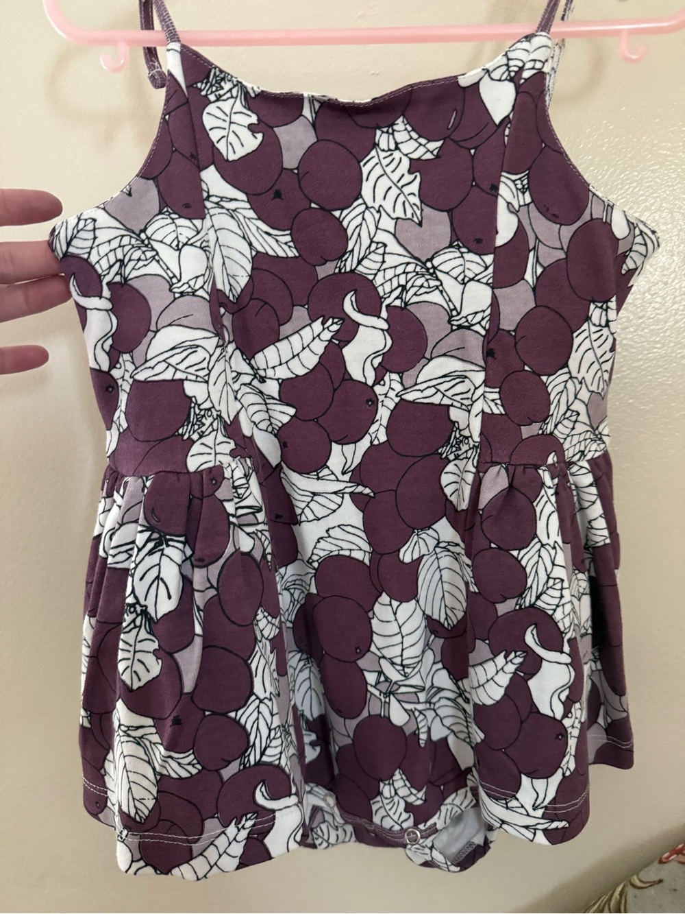 Kate Quinn Girls' Plum Leaf Print Sleeveless Ballerina romper